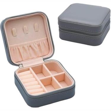 Imagem de Porta Jóias Estojo Portátil em Couro com Zíper para Jóias, Maquiagem e Viagem Original C/Nota Fiscal (Cinza)