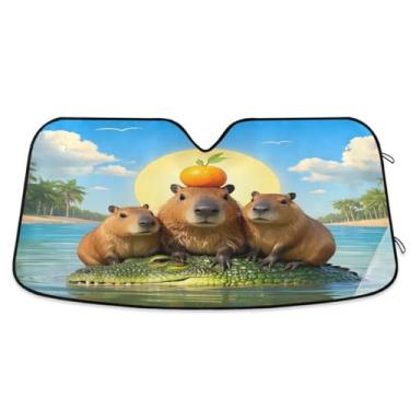 Imagem de senya Para-brisa de carro para-sol capivara crocodilo blocos laranja protetor de viseira solar protetor solar dobrável mantém seu veículo fresco