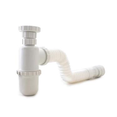 Imagem de Sifão Sanfonado Corrugado Branco Extensível Até 50cm Com Copo Removível PVC Universal Pia Lavatório Tanque