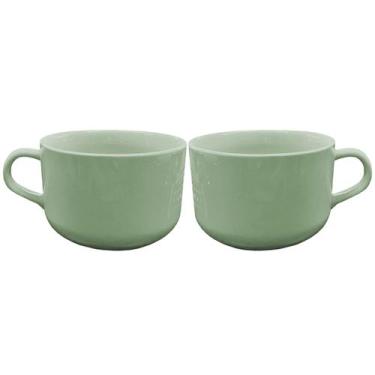 Imagem de Duas Canecas Verde Xícaras 450ml Jumbo Porcelana Caldo Cereal Sopa Sob