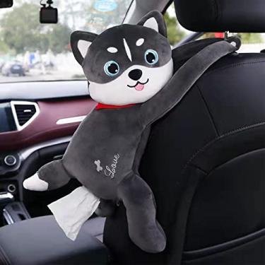 Imagem de FQQWEE Porta-lenços de papel de cachorro para carro criativo bonito animal desenho animado caixa de lenços capa portátil suporte de armazenamento de papel de pelúcia caixa de guardanapo para decoração de casa escritório carro banheiro