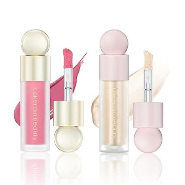 Imagem de 2 peças de iluminador líquido e blush, delineador de maquiagem para rosto, gloção leve, loção luminosa à prova d'água, bastão de maquiagem com glitter suave e sedoso, brilho corporal multiuso