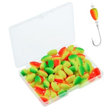 Imagem de EQUIJUANCE Pacote com 65 boias de pesca - Pompano Rigs Flutuam Catfish Rigs com cores de alta visibilidade, flutuadores de espuma de pesca com bala para plataformas de bagre truta Walleye