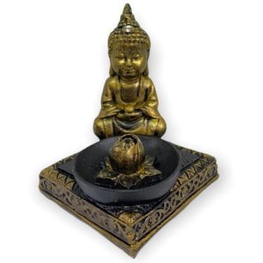Imagem de Incensário Quadrado Buda Tibetano dourado 8 cm em resina - Lua Mística