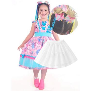 Imagem de Vestido Stitch Festa Junina Rosa + Saia Tutu + 2 Laços Cabelo - Modern