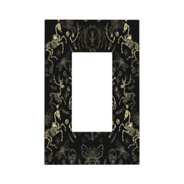 Imagem de Thsanju Ossos de animais dourados plantas preto bruxo gótico esquisitices Dark Academia 1 gangue único balancim interruptor de luz placa de parede placa elétrica decorativa Gfci para banheiros, quarto