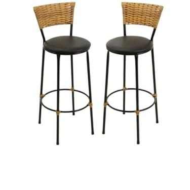 Imagem de kit 2 banquetas alta fibra sintética junco área gourmet balcão(2.bq.alta.imbuia/preto)