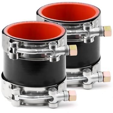 Imagem de 2 peças ID 63 mm (2-1/2 pol.) Acoplador de desempenho de mangueira de silicone reto reforçado de 4 camadas com 4 peças de braçadeiras de parafuso em T adequado para conexão de tubo turbo de alto nível