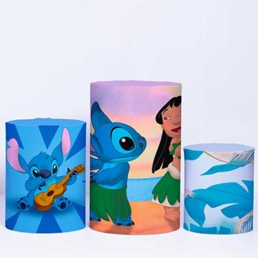 Imagem de Trio de Capa Cilindro para Festa Infantil Veste Fácil c/ Elástico Lilo e Stitch