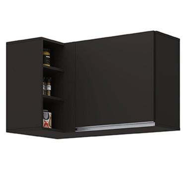 Imagem de Armário Aéreo De Canto Reto Com Nicho Adega Austin Preto - Lumil