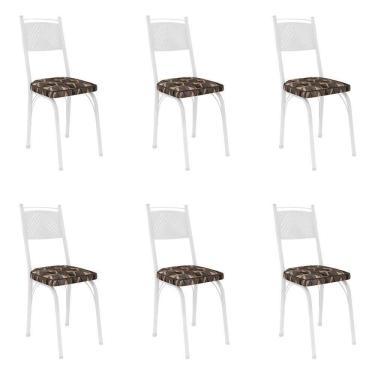 Imagem de Kit 6 Cadeiras De Cozinha Virginia Estampado Mosaico Palha Pés De Ferro Branco - Pallazio