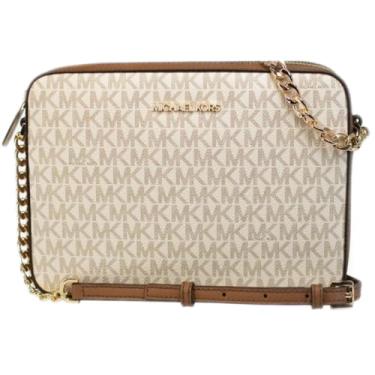 Imagem de Michael Kors Bolsa tiracolo com logotipo grande East West Jet Set, Baunilha, Large