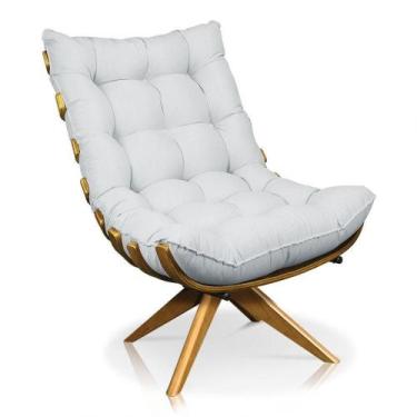 Imagem de Poltrona Giratória Costela Linho Cinza Claro A05 Base Madeira - DROSSI