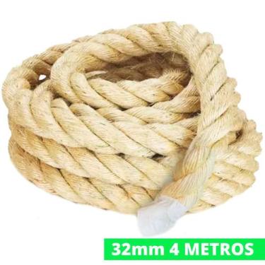 Imagem de Corda De Sisal 32mm 4 Metros Reforçada Naval Decoração Exercício Funci