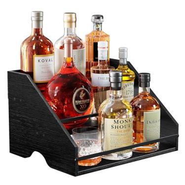 Imagem de Nuovoware Prateleira de exibição de garrafa de licor, prateleira de vinho de 3 degraus, suporte de prateleira retrô para minibar, armário, bar essencial para uísque, bebidas espirituosas, preto carvão