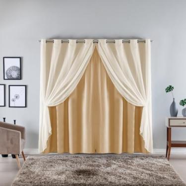 Imagem de Cortina com Voil Sala ou Quarto Fina 3,00m x 2,50m Microfibra 170 Fios Cores Vivas (AVELÃ)