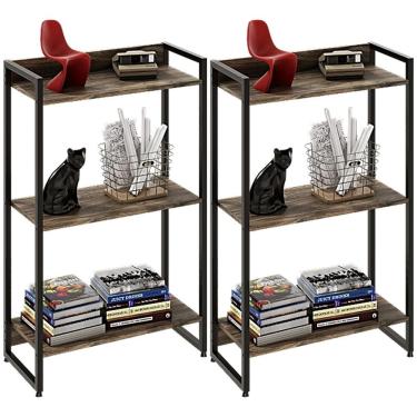 Imagem de Kit 2 Estantes 3 Prateleiras 104X60Cm Carvalho Dark