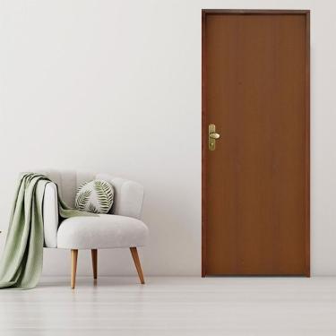 Imagem de Kit Porta De Madeira 210X62Cm Batente 11Cm Fechadura Taco De Golf Madeira Lisa Imbuia