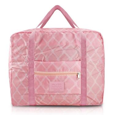 Imagem de Bolsa De Viagem Dobrável Retangular Estampa Listrada Jacki Design Rosa