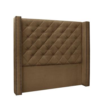 Imagem de Cabeceira Cama Box King Vicenza com Puff Recamier Suede Caramelo Estrutura Madeira 195cm