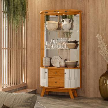 Imagem de Cristaleira com Led e Portas de Vidro 90x160cm Moss Madetec Cinamomo Off White