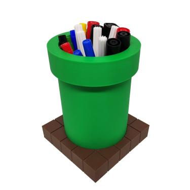 Imagem de Porta Objetos Caneta Cano Com Base Tijolinhos 3d Decorativo Mario Geek Gamer