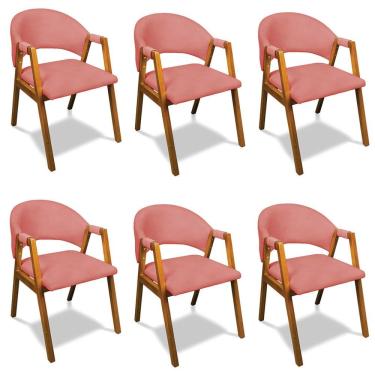 Imagem de Cadeira Sala De Jantar Em Madeira Kit 6 Yara Suede Rosê D03 - D'rossi