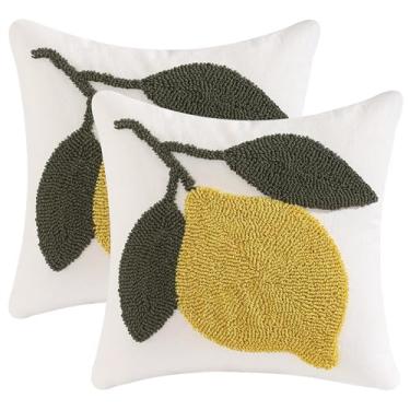 Imagem de Tosleo Capas de almofada bordadas, pacote com 2 capas de almofada de limão, amarelas, decoração de casa de fazenda, fronhas quadradas, para primavera, verão, sofá, quarto