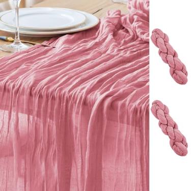 Imagem de Asee'm Caminho De Mesa Gaze Boho Com 2 Peças, 120" Em Tons Rosa Empoeirado, 3 Metros, Rústico, Transparente, Para Casamento, Chá Bebê, Decoração Festa Fim Ano