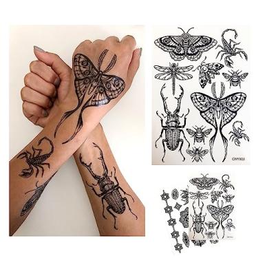 Imagem de d'IRIS studio Tatuagem Temporária Para Mulheres Adultas - 2 Folhas Pretas De Mariposa Grande, Besouro, Escorpião, Libélula, Abelha, Inseto, Manga, Palavras, Tatuagens Adultos