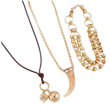 Imagem de Colares vintage em camadas de dentes para mulheres e homens, banhado a ouro, ajustável, tribal, pingente, corda, colar, retrô, punk, fantasia de Dia das Bruxas, acessórios