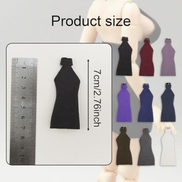 Imagem de Dynwave Vestido feminino em escala 1:12, mini boneca, vestido elástico, miniatura, casual, elegante, roupa da moda para boneco de ação de 6'', Preto