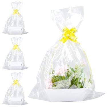 Imagem de SOFPLATE Pacote com 5 cestas de presente vazias, bandeja de papelão kraft branca, cesta de presente com sacos plásticos transparentes, fitas de puxar, caixas de mercado, suprimentos para encher para