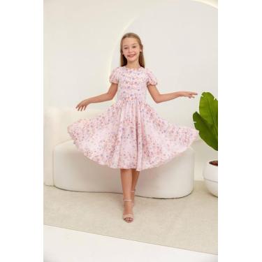 Imagem de Vestido Infantil Feminino Juvenil E Delicado Floral Com Manga Bufante 