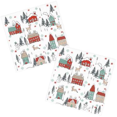 Imagem de Guardanapos de papel de Natal, neve, casa, rua, 80 peças de guardanapos de papel descartáveis de festa para o Natal, feliz ano novo