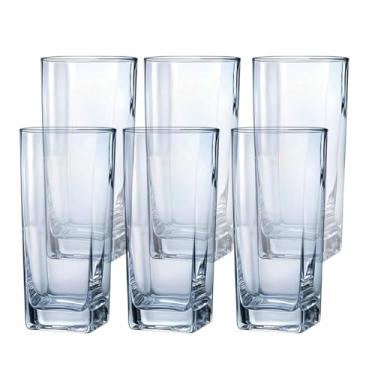 Imagem de Conjunto de 6 Copos de Vidro Texas Transparente, 320 ml Quadrado Suco Agua Refrigerante Mesa Posta, Jogo de Copos