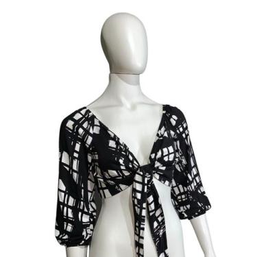 Imagem de Cropped manga 3/4 preto e branco P ao G - Ilha das rosas confeccoes