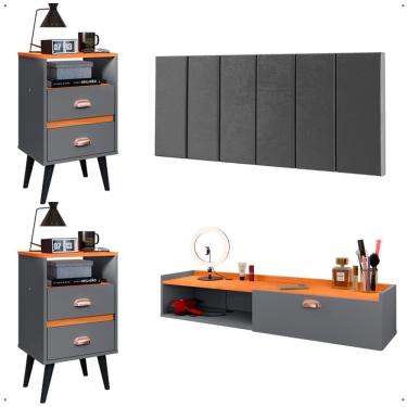 Imagem de Kit 2 Mesas Cabeceira Penteadeira Suspensa Classic Cinza/Cinamomo Cabeceira Júlia 1,60 Cama Box Queen Size Suede - Lojas RPM