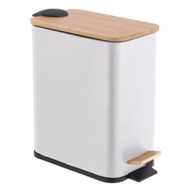 Imagem de Lixeira 5 Litros Bambu C/Pedal Banheiro Escritório Recepção (Branco)
