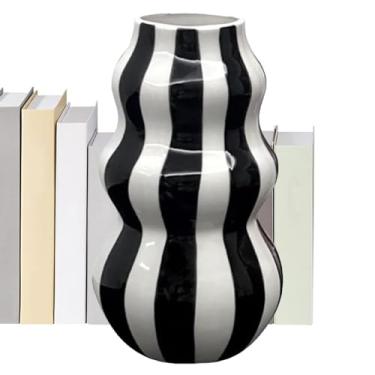 Imagem de Vaso Decorativo - Vaso Estético,Recipiente De Cerâmica Listrado Para Flores Casa Apartamento Sala Cozinha Banheiro