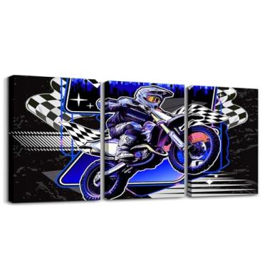Imagem de Feelyou Pintura de parede infantil Dirt Bike Picture Decor Racing Motocross Rider arte de parede sala de estar quarto meninos meninas motocicleta pintura de parede pôsteres esportes radicais
