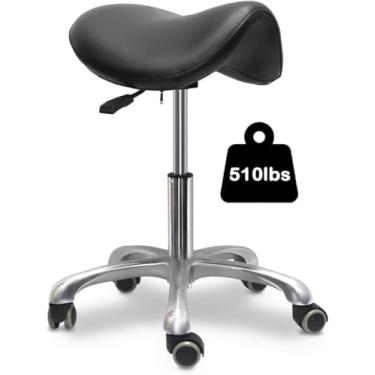 Imagem de LIMKOMES O banco de selim pode ser inclinado, com um banquinho giratório hidráulico de altura ajustável, adequado para mesas de escritório, clínicas, dentistas e centros de spa (preto)