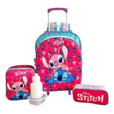 Imagem de Kit Mochila Escolar Infantil Lilo Stitch Glitter Rodinhas G - chinamix