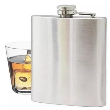 Imagem de Cantil De Bolso Porta Bebida Aço Inox Whisky Vodka Rum 230ml - Minymix