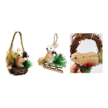 Imagem de 3 Esquilos Diferentes Pendente De Espuma C/ Pinha Cesto 15cm - Rio Mas