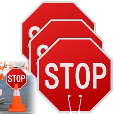 Imagem de Geetery 3 placas de parada de 30,5 x 30,5 cm PVC cones de trânsito placas de aviso dupla face para construção resistente ao clima ao ar livre barricada estrada rua