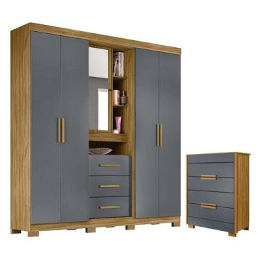 Imagem de Guarda Roupa Solteiro Eldorado e Cômoda Dhara Freijó Cinza - Moval