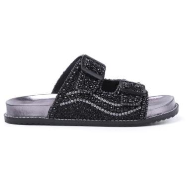 Imagem de Papete Sandália Plataform Rasteira Feminina Strass Brilho - Outlet Mon