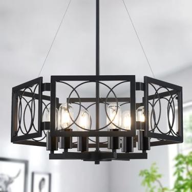 Imagem de Yarlkav Lustre Preto De Fazenda 22,83'' Para Sala Jantar, Grande Luminária Pendente Geométrica Industrial Moderna, Luzes Suspensas Ajustáveis, Ilha Cozinha, Hall Entrada E Corredor