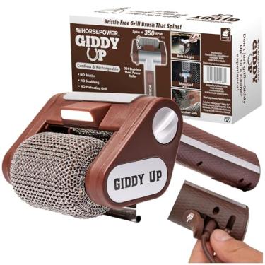 Imagem de HorsePower Limpador de churrasqueira Giddy Up COMO VISTO NA TV! – Ferramenta de churrasco recarregável sem fio com rolo inoxidável de 350 RPM, luz LED – Patentes pendentes – da BulbHead, uma marca